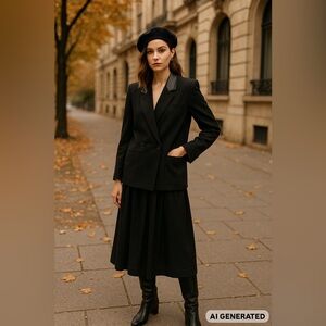 Vintage LOOKS Canada Wool Suit Set w/ Faux Leather Trim